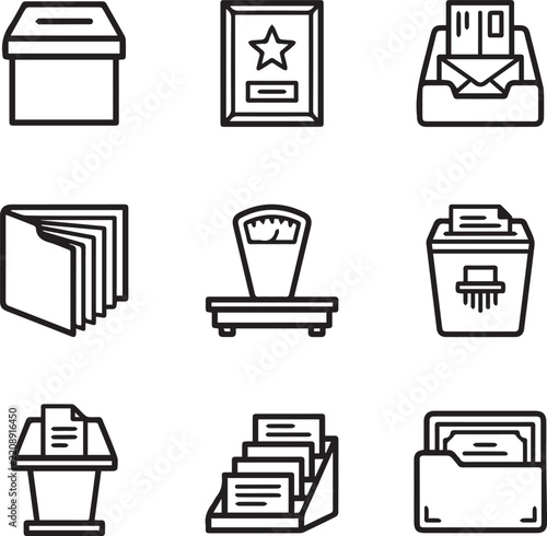 Office Document and Storage Line Icon Set