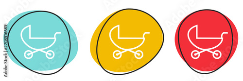 Button Banner Set mit 3 bunten Buttons: Kinderwagen