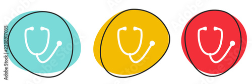 Button Banner Set mit 3 bunten Buttons: Stethoskop oder Untersuchung