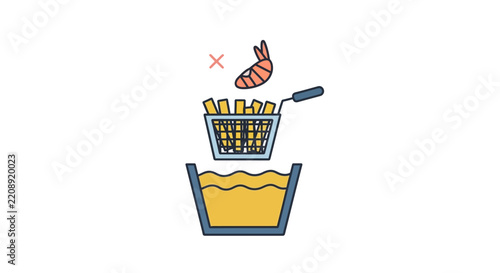 Frying Shrimp and French Fries in Hot Oil, Fast Food Cooking