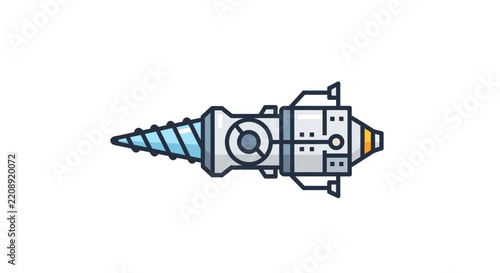 Futuristic drill spaceship on white background, sci-fi exploration vehicle