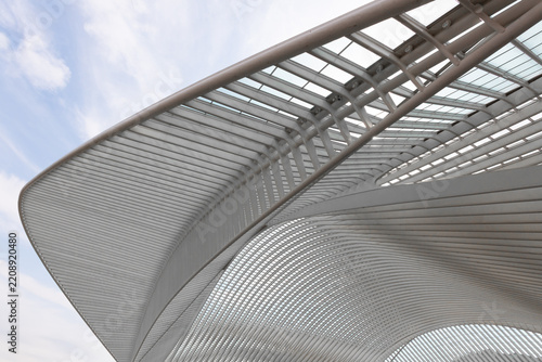Modern ceiling structure covers the train station outside in Liege