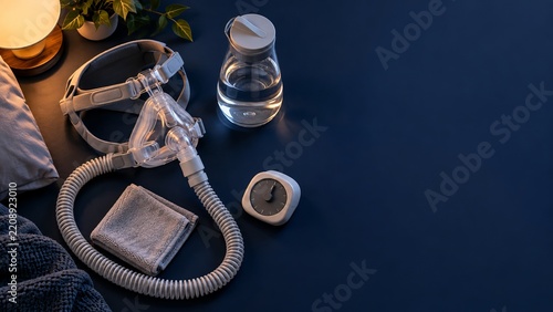Home sleep apnea accessories arranged for nightly care routine
