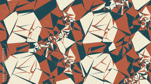 Geometric seamless pattern with angular terracotta and teal shapes