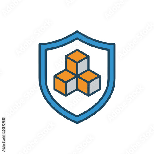 Secure Blockchain Technology Concept with Blue Shield and Isometric Cubes for Data Protection
