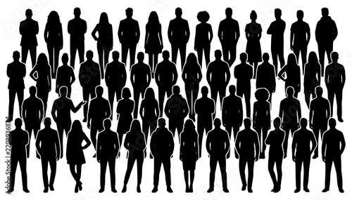 Diverse Crowd of Men and Women Standing Black Silhouette Vector