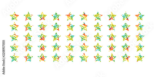 Colorful abstract fifty stars grid pattern on transparent background