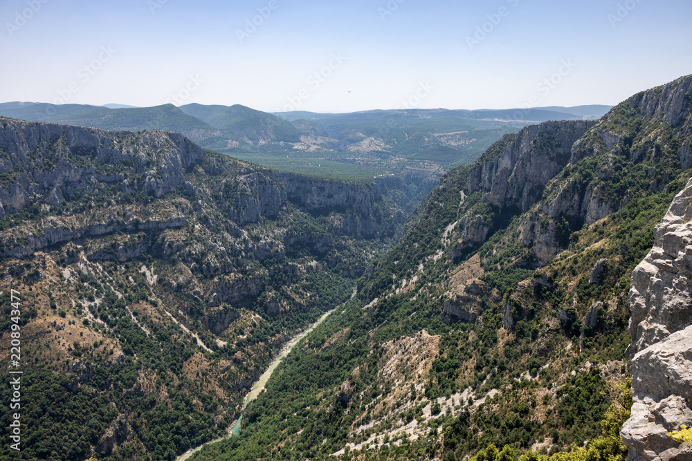 Fototapeta premium Breathtaking views from The Route des Crêtes on the Gorges du Verdon a deep, steep canyon formed by the Verdon River located in the Alpes-de-Haute-Provence region of Southeastern France.
