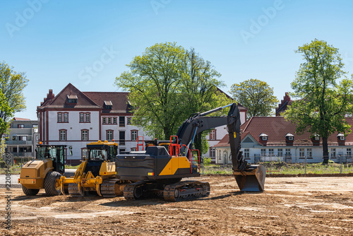 Construction machinery on an urban building site