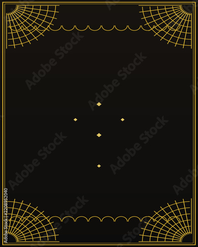 Black and gold art deco fan corner pattern poster