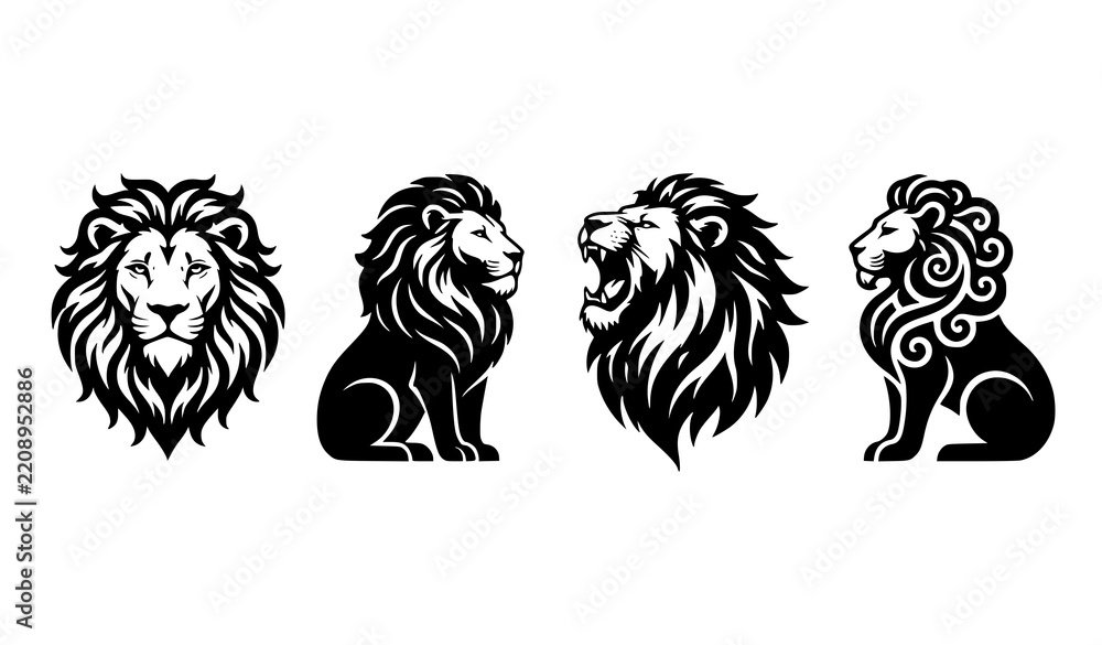 Fototapeta premium Black Lion Silhouette Emblem Collection Majestic Wildlife Vector Set