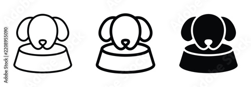 Dog eating from bowl outline solid styles, UI and web interface