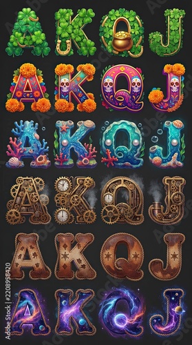 Whimsical AKQJ Card Rank Collection with Nature Food and Fantasy Slot Symbols