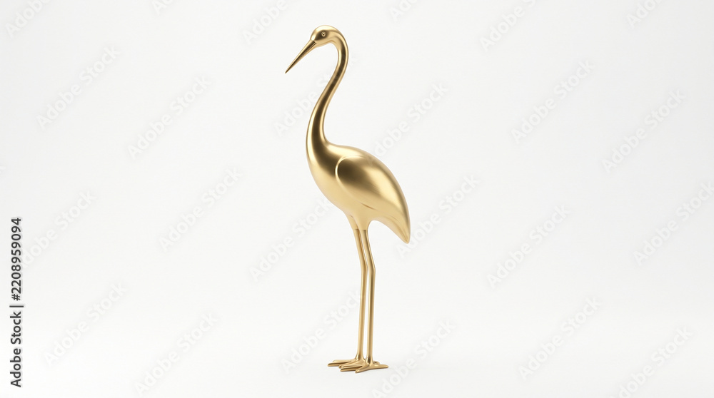 Obraz premium Elegant Golden Crane Sculpture Isolated on White Background