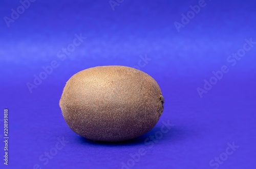 Closeup of Chinese Gooseberry or Kiwi Fruit Isolated on Blue Background with Copy Space
