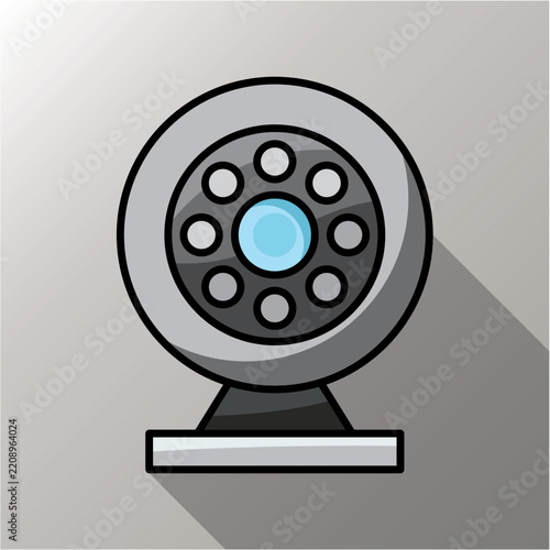 Modern Security Camera with Circular Lens and Stand for Surveillance and Monitoring Illustration