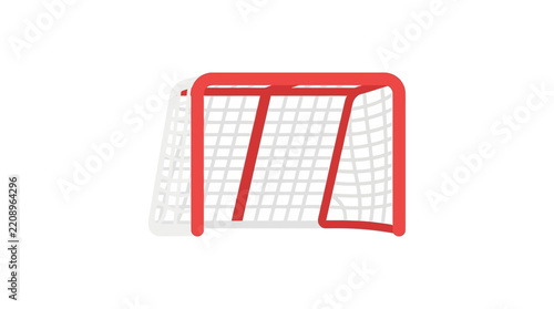 Canvas Print A red and white hockey goal stands isolated on a plain white background depicted