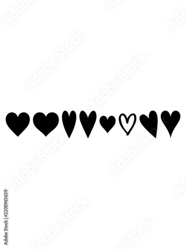 Set of Hand Drawn Black Hearts Collection Isolated on White Background for Valentine's Day Wedding and Romantic Design Projects