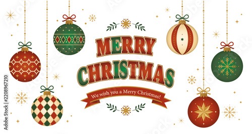 クリスマスオーナメントのイラスト素材 ベクター サンプルテキスト 白背景