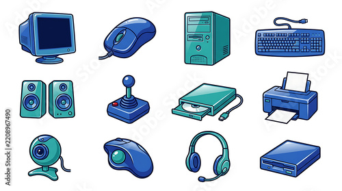Computer accessories and peripherals performing technology setup with transparent background