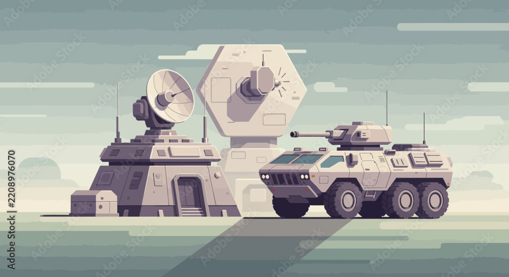 Obraz premium Military Vehicles and Radar Station Illustration