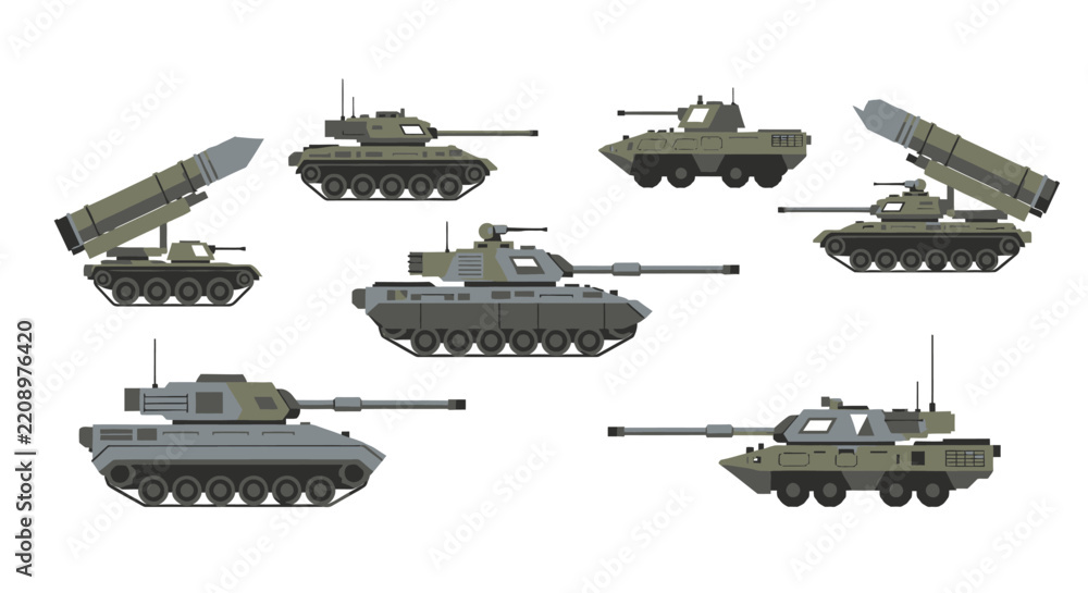 Obraz premium Military Vehicles Illustration: Tanks and Missile Launchers