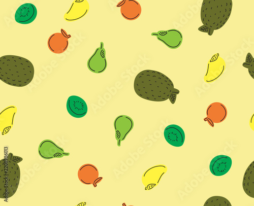 Colorful Fruit Mango Kiwi Orange Pear Seamless Pattern Background