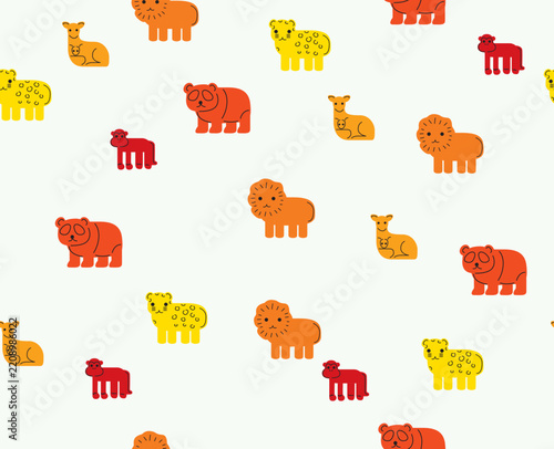 Colorful Lion Panda Monkey Kangaroo Jaguar Seamless Pattern Background