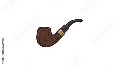 Traditional wooden tobacco smoking pipe icon.