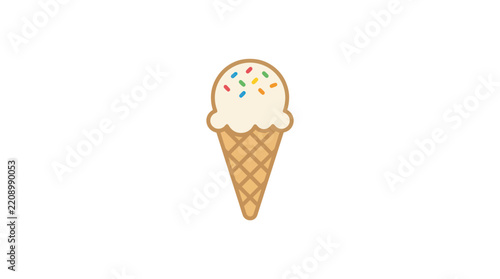 Vanilla ice cream cone with colorful sprinkles.