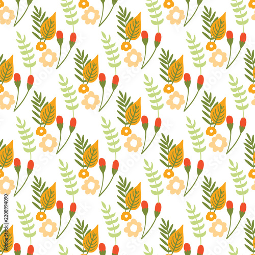 Seamless Floral Pattern With Orange Blossoms And Green Leaves, Botanical Decorative Background