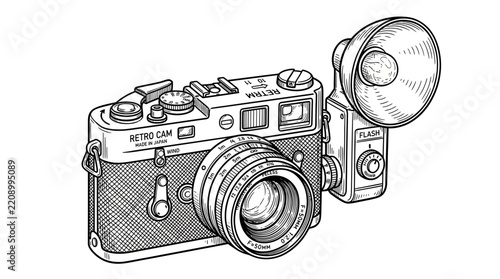 Vintage Rangefinder Camera with Flash