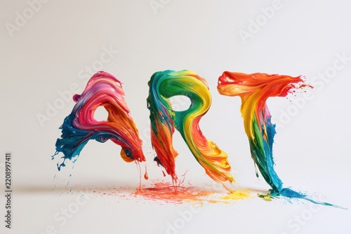 Word art made from vibrant splashing and dripping paint on a white background