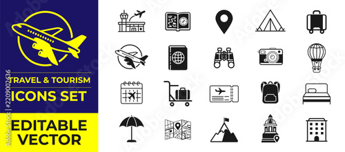 Travel and Tourism Editable Vector Icon set Collection