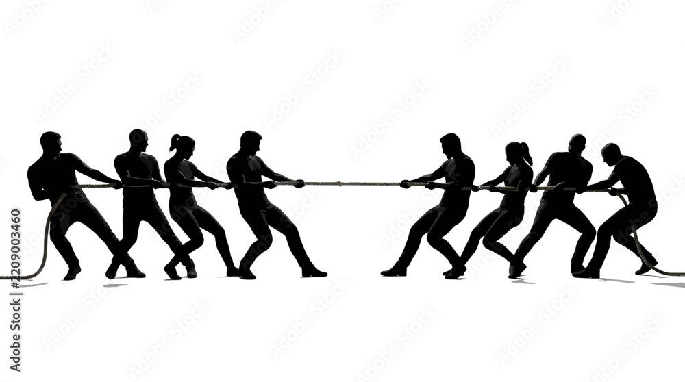 Obraz premium Business teams competing in tug of war vector illustration representing corporate struggle and strength