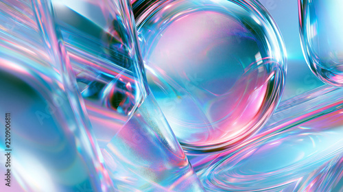 Abstract neon pink and blue glass geometric shapes refraction background   