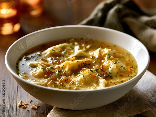 Swabian maultaschen soup with fried onions and chives