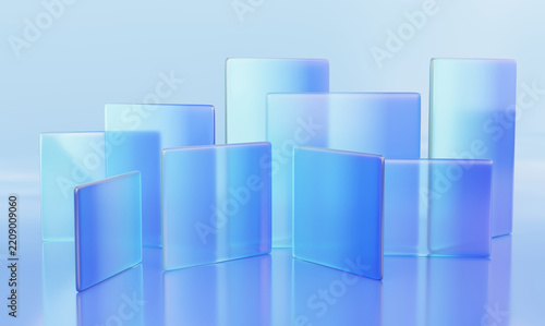 Square shape reflect abstract futuristic semitransparent background. creative gradient glass geometric modern tech hologram glossy texture effect presentation banner. 3d render illustration