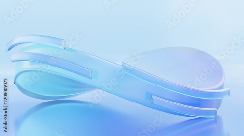 Creative blue gradient glass abstract background. futuristic motion curve shape movement composition glossy refraction material texture hologram trendy design. 3d rendering
