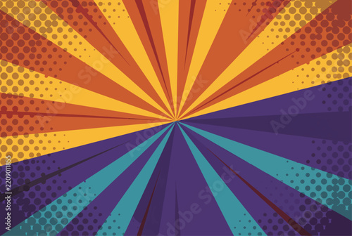Vintage geometric sunburst background with bold colorful radial stripes design