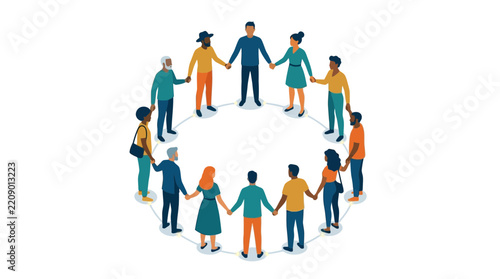Diverse Group of People Holding Hands in a Circle.