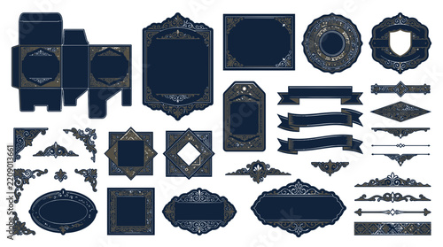 Ornate Decorative Frames, Labels, Ribbons, and Corner Elements Set