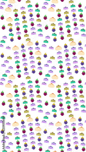 Cute Food Pattern with Eggplants and Steamed Buns