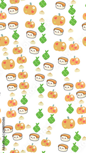 Cute Kawaii Food and Pumpkin Pattern