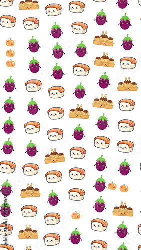 Cute Kawaii Food and Vegetable Pattern