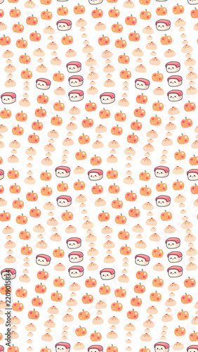 Cute Kawaii Pumpkins and Sushi Pattern