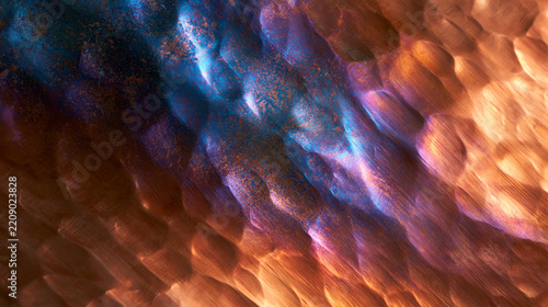 Hammered Metal Surface with Iridescent Heat Patina Texture