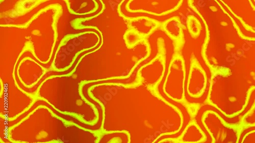 Colorful abstract patterns in orange and green displayed on a surface