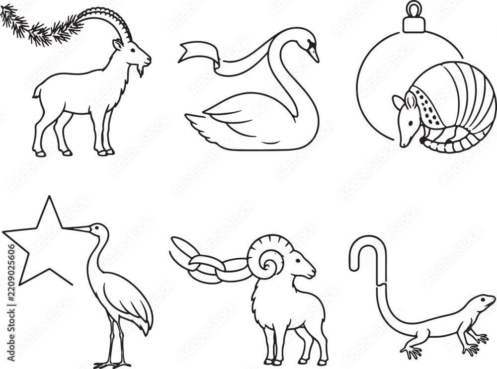 Obraz premium Christmas Geometry Continues Into Animal Anatomy Line Art
