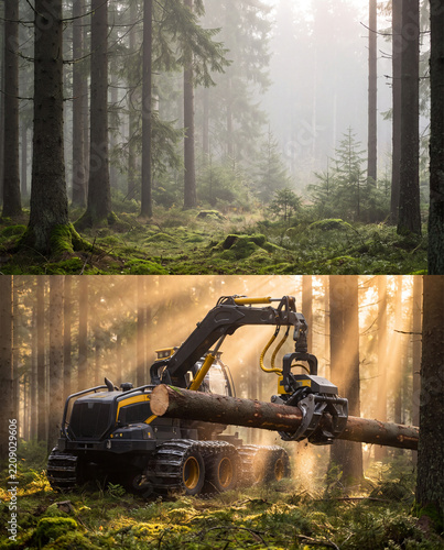 Articulated Robotic Timber Harvester Head Handling Spruce